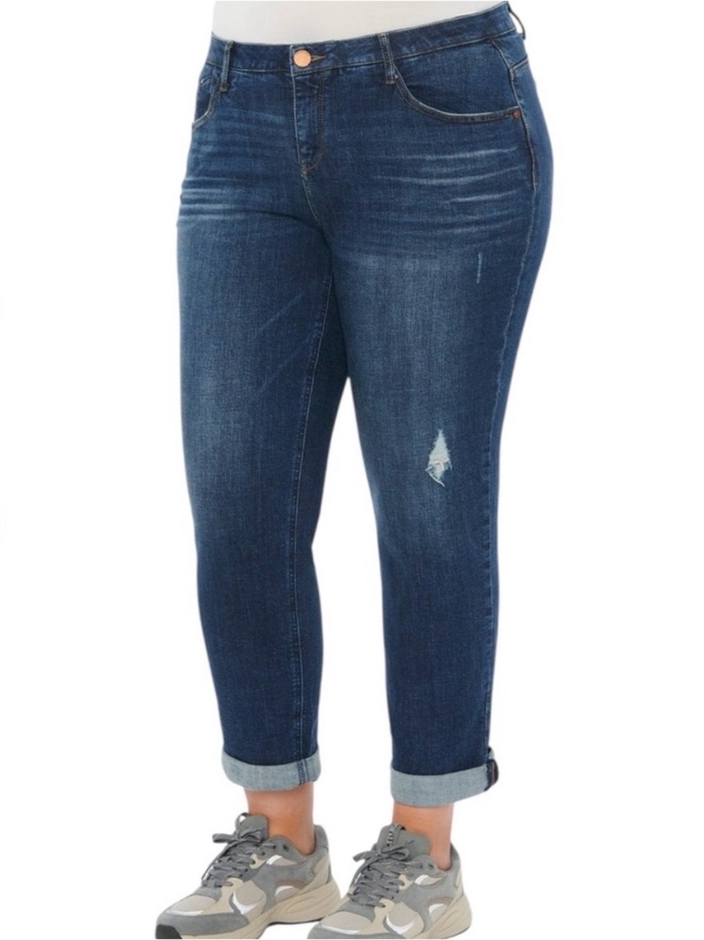 Democracy Absolution Girlfriend Jeans in Dark Blue Wash with Rolled Cuffs 16W